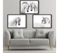 doodlecards Gallery Arts Set of 3 x A3 Size Wildlife Black & White Horses Wall Art Posters Unframed Quality Prints