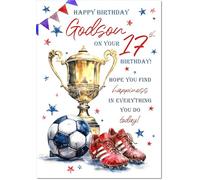doodlecards Godson 17th Birthday Card Age 17 Footballers Trophy | Medium Size. Includes Plain Envelope for Sending. Printed in the UK on Thick Italian Board. Eco Friendly 100% Recyclable.