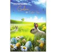 doodlecards Godson Easter Card Bunnies in Field Medium Size with Plain Envelope