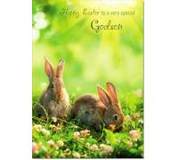 doodlecards Godson Easter Card Two Bunnies Medium Size with Plain Envelope