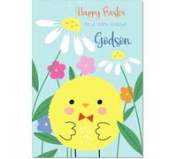 doodlecards Godson Easter Card Yellow Boy Chick Medium Size with Plain Envelope