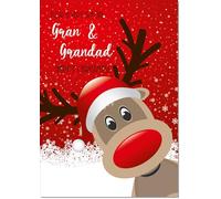 doodlecards Gran and Grandad Christmas Card Rudolph in Snow Medium Size Christmas Card for Gran & Grandad with Plain Envelope