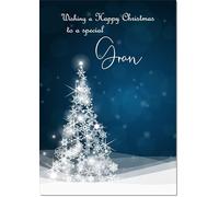 doodlecards Gran Christmas Card Blue Contemporary Christmas Tree Medium Size Christmas Card for Gran with Plain Envelope