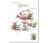 doodlecards Gran Christmas Card Cute Bear with Sled Medium Size Christmas Card for Gran with Plain Envelope