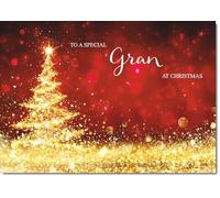 doodlecards Gran Christmas Card Gold Abstract ChristmasTree Medium Size Christmas Card for Gran with Plain Envelope