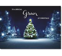 doodlecards Gran Christmas Card Tree in Dark Sky Medium Size Christmas Card for Gran with Plain Envelope