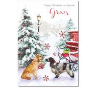doodlecards Gran Christmas Card Two Dogs in Snow Medium Size with Plain Envelope