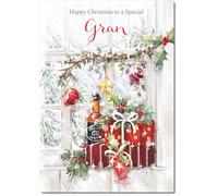 doodlecards Gran Christmas Card Wine and Parcels Medium Size Christmas Card for Gran with Plain Envelope