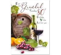 doodlecards Grandad 80th Birthday Card Age 80 Wine Vineyard