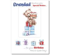 doodlecards Grandad Birthday Card Cute Bear with Cake Medium Size with Plain Envelope