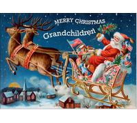doodlecards Grandchildren Christmas Card Santa'S Sleigh Victorian Style Medium Size with Plain Envelope