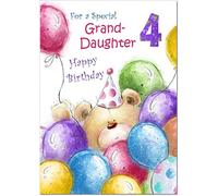 doodlecards Granddaughter 4th Birthday Card Age 4 Cute Teddy Medium Size with Plain Envelope
