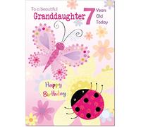 doodlecards Granddaughter 7th Birthday Card Age 7 Ladybird Medium Size with Plain Envelope