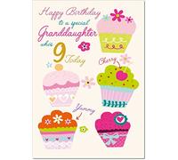 doodlecards Granddaughter 9th Birthday Card Age 9 Cupcake Medium Size with Plain Envelope