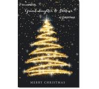 doodlecards Granddaughter and Partner Christmas Card Black and Gold Abstract Tree Large A4 Size Christmas Card for Granddaughter & Partner with Plain Envelope