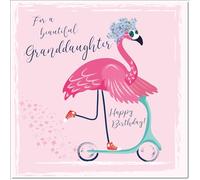 doodlecards Granddaughter Birthday Card Flamingo Skooter Square Size with Plain Envelope