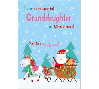 doodlecards Granddaughter Christmas Card Magic Santa'S Sleigh With Unicorn Medium Size with Plain Envelope