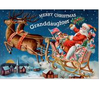 doodlecards Granddaughter Christmas Card Santa'S Sleigh Victorian Style Medium Size with Plain Envelope