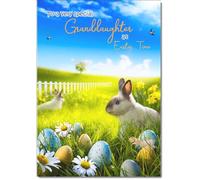 doodlecards Granddaughter Easter Card Bunnies in Field Medium Size with Plain Envelope