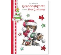 doodlecards Granddaughters 1st First Christmas Card Cute Bear Large A4 Size Christmas Card for Granddaughters 1st with Plain Envelope