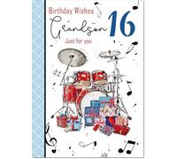 doodlecards Grandson 16th Birthday Card Age 16 Drumkit