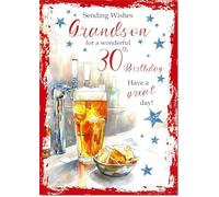 doodlecards Grandson 30th Birthday Card Age 30 Beer and Crisps