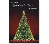 doodlecards Grandson and Fiancee Christmas Card Green Christmas Tree Medium Size Christmas Card for Grandson & Fiancee with Plain Envelope