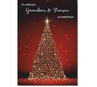 doodlecards Grandson and Fiancee Christmas Card Red Christmas Tree Medium Size Christmas Card for Grandson & Fiancee with Plain Envelope