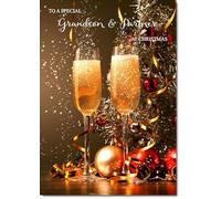 doodlecards Grandson and Partner Christmas Card Champagne Large A4 Size Christmas Card for Grandson & Partner with Plain Envelope