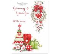 doodlecards Granny and Grandpa Christmas Card Heart Decorations Medium Size Christmas Card for Granny & Grandpa with Plain Envelope