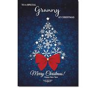 doodlecards Granny Christmas Card Blue Abstract Christmas Tree Medium Size Christmas Card for Granny with Plain Envelope