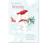 doodlecards Granny Christmas Card Cute Rabbit with Holly Medium Size Christmas Card for Granny with Plain Envelope