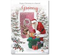doodlecards Granny Christmas Card Santa with Parcels Medium Size Christmas Card for Granny with Plain Envelope