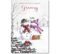doodlecards Granny Christmas Card Two Snowmen Medium Size with Plain Red Envelope, 21 x 15cm