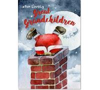 doodlecards Great Grandchildren Christmas Card Santa Chimney Medium Size Christmas Card for Great Grandchildren with Plain Envelope