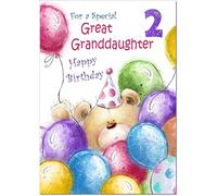doodlecards Great Granddaughter 2nd Birthday Card Age 2 Cute Teddy Medium Size with Plain Envelope