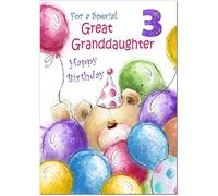 doodlecards Great Granddaughter 3rd Birthday Card Age 3 Cute Teddy | Medium Size. Includes Plain Envelope for Sending. Printed in the UK on Thick Italian Board. Eco Friendly 100% Recyclable.