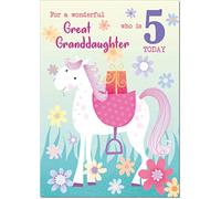 doodlecards Great Granddaughter 5th Birthday Card Age 5 Unicorn Medium Size with Plain Envelope