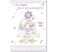 doodlecards Great Granddaughter Birthday Card Teddy and Flower