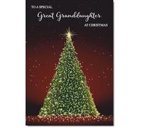 doodlecards Great Granddaughter Christmas Card Green Christmas Tree Medium Size Christmas Card for Great Granddaughter with Plain Envelope