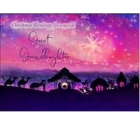 doodlecards Great Granddaughter Christmas Card Nativity Scene Evening Watercolour Medium Size Christmas Card for Great Granddaughter with Plain Envelope