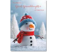 doodlecards Great Granddaughter Christmas Card Snowman Medium Size with Plain Envelope