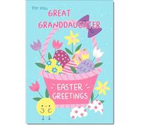 doodlecards Great Granddaughter Easter Card Basket of Eggs Medium Size with Plain Envelope