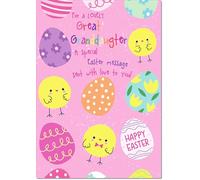 doodlecards Great Granddaughter Easter Card Pink Eggs and Chicks Medium Size with Plain Envelope