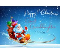 doodlecards Great Granddaughters 1st First Christmas Card Santas Sleigh Medium Size Christmas Card for Great Granddaughters 1st with Plain Envelope