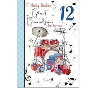 doodlecards Great Grandson 12th Birthday Card Age 12 Drumkit
