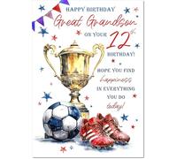 doodlecards Great Grandson 12th Birthday Card Age 12 Footballers Trophy | Medium Size. Includes Plain Envelope for Sending. Printed in the UK on Thick Italian Board. Eco Friendly 100% Recyclable.