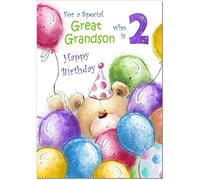 doodlecards Great Grandson 2nd Birthday Card Age 2 Cute Teddy Medium Size with Plain Envelope
