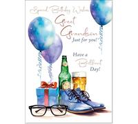 doodlecards Great Grandson Birthday Card Balloons and Shoes Medium Size with Plain Envelope