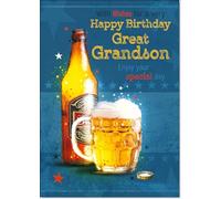 doodlecards Great Grandson Birthday Card Beer Bottle Large A4 Size with Plain Envelope